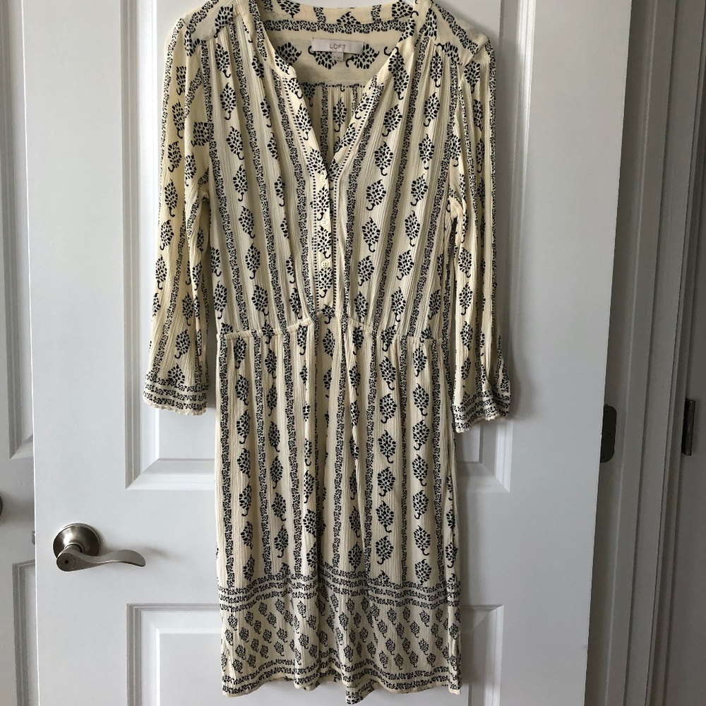 Boho White & Black Print Dress